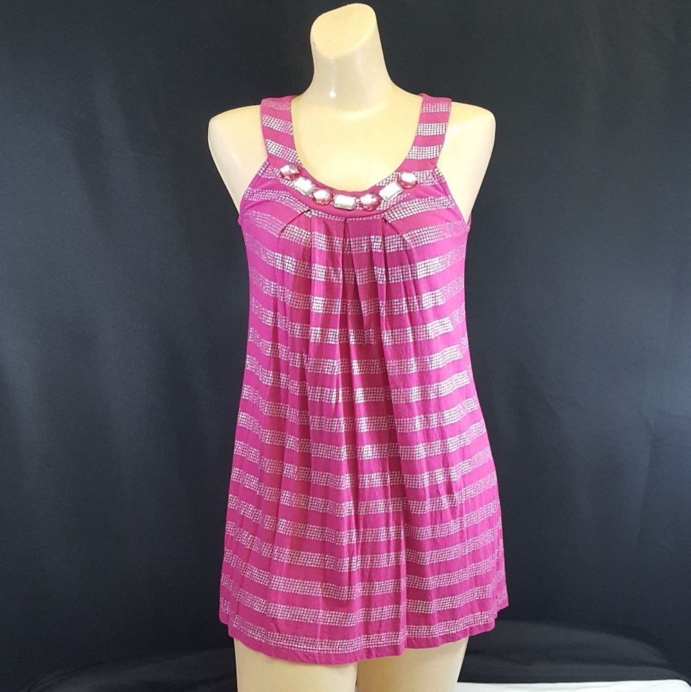 FANG (Small) Tank Top Jeweled Scoop Neck Blouse